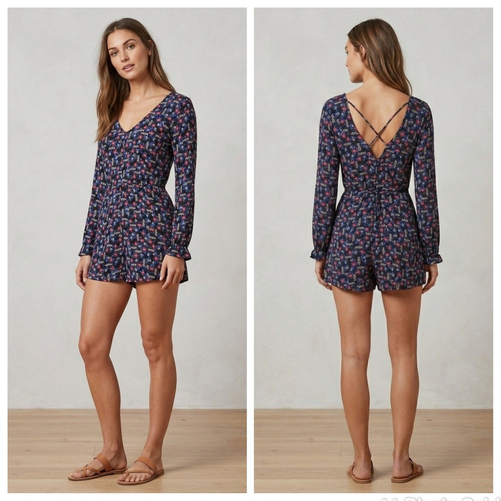 Lush Floral Romper Womens Sz S Black Red Blue Whimsigoth Retro 90s Grunge Boho